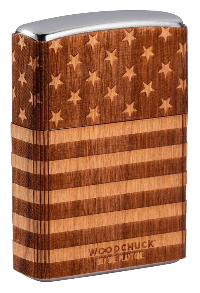 Zippo Woodchuck USA American Flag Wrap Street Chrome Pocket Lighter