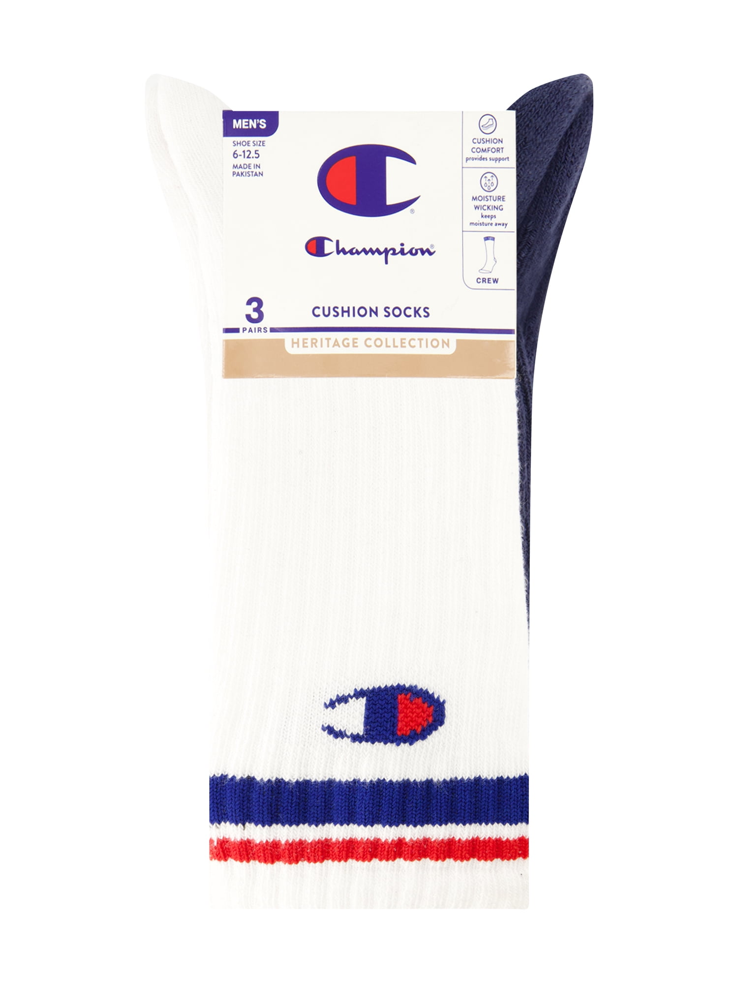 Champion Men’s Crew Socks 3 Pack – Half Terry Cushion, Moisture-Wicking, Arch Support, Stretch Comfort, Sizes 6–12.5