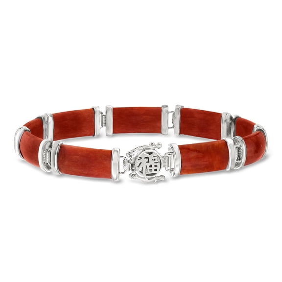 Ross-Simons Red Jade "Good Fortune" Bracelet in Sterling Silver, Women's, Adult