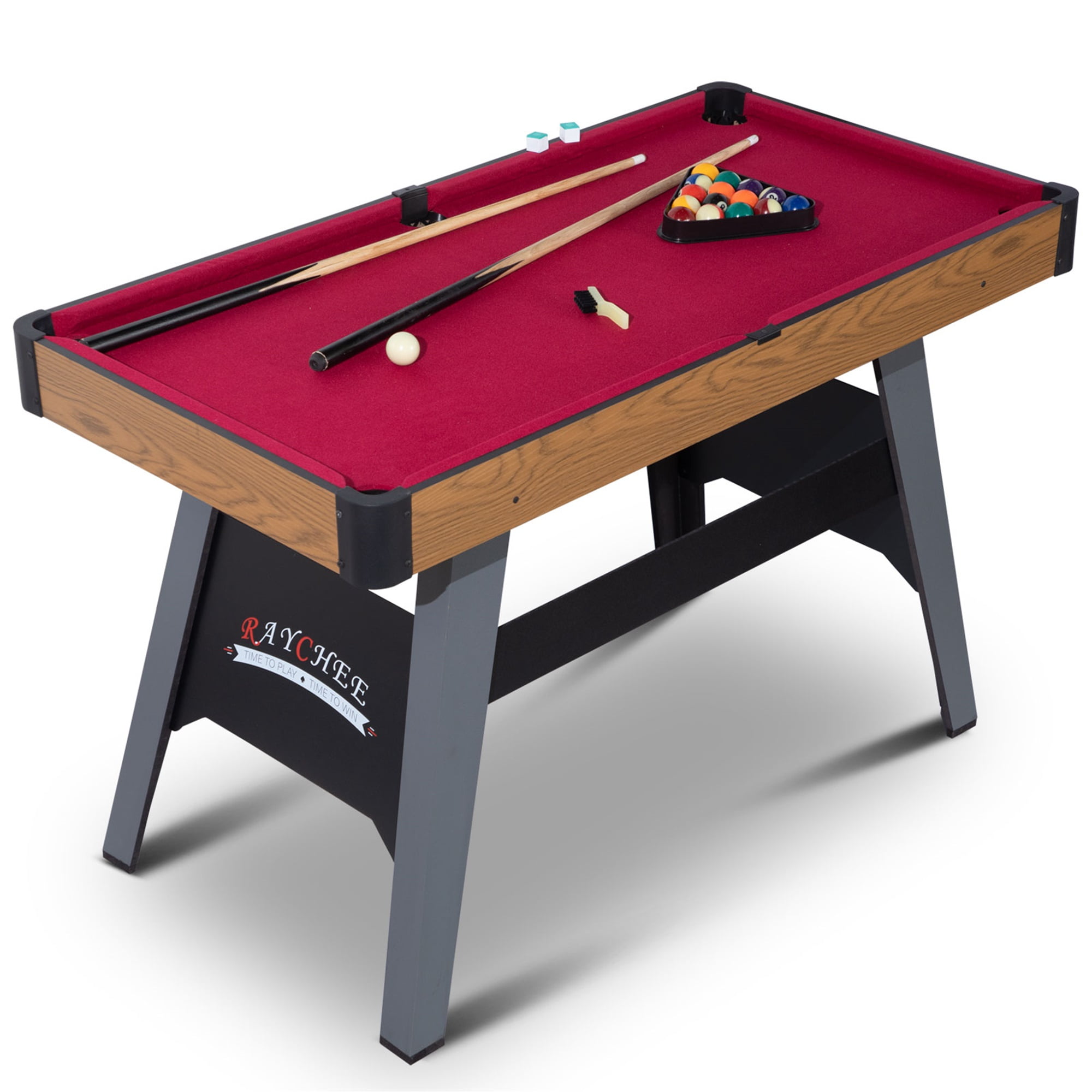 RayChee Mesa de billar plegable de 4.5 pies, mesa de juego de billar  portátil con 2 palos de taco, 16 bolas, triángulo, tiza, mesa de billar  plegable