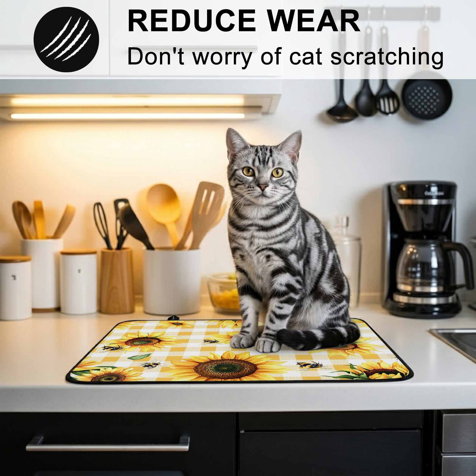 Yellow Sunflower Stove Top Cover for Electric Stove, Heat-proof & Non Slip Glass Top Stove Cover Protector, Vintage Country Bee Plaid Ginger Check Kitchen Flat Cooktop Rubber Mat 31x24 Inches