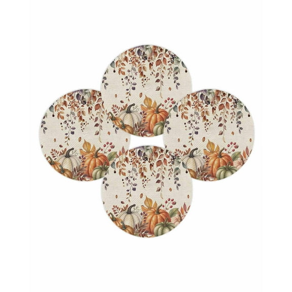 Fall Round Placemats Set of 4 Autumn Maple Leaf Place Mats Thanksgiving Woven Placemat Sunflower Harvest Pumpkin Linen Circle Braided Table Mat for Kitchen Dining Table Party Home Decor 15 Inch