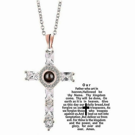 2pcs Cross Projection Necklace Choker Crystal Cross Lord's Prayer Cross Necklace For Friends Father's Gift