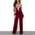 thumbnail image 2 of BKQCNKM Wide Leg Pants For Women Women'S Pants Jumpsuit Wide Leg Romper Off Ladies Up Women Casual Lace Lace Shoulder Playsuit Women'S Jumpsuit Work Pants For Women Red S, 2 of 6