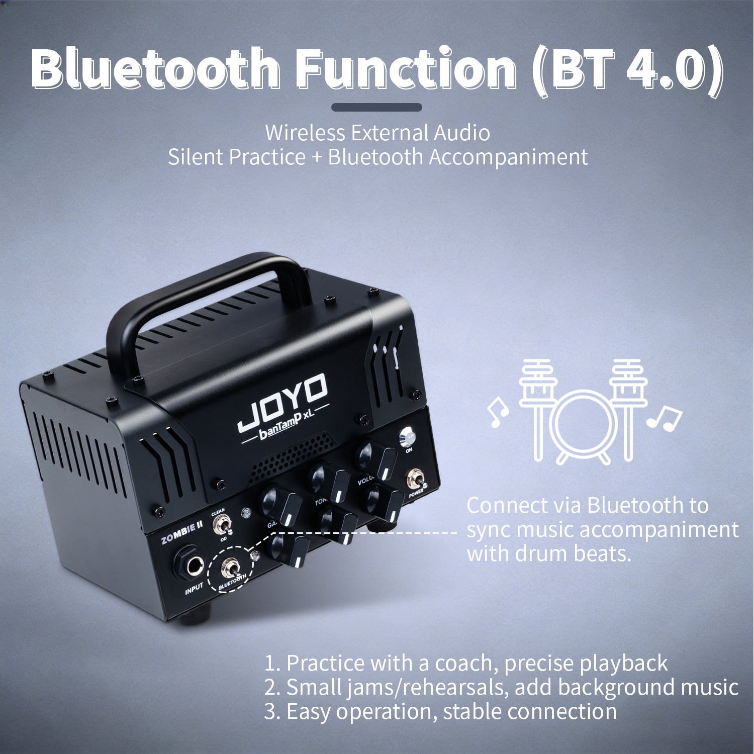 JOYO ZOMBIE II Rugged Metal 20W Hybrid Tube Electric Guitar Mini Amp Head, 2-Channel Clean/OD with Bluetooth, FX Loop & Cab Emulated Headphone Out, Requires External Speaker