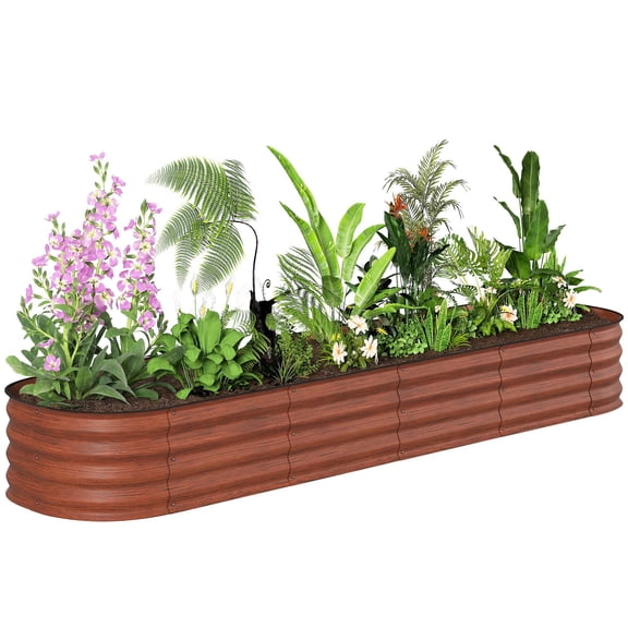 7.9' x 2' x 1' Galvanized Steel Raised Garden Bed Kit, Brown Metal Planter Box with Safety Edging, Modular Self-Draining Outdoor Container for Backyard, Patio and Yard Gardening