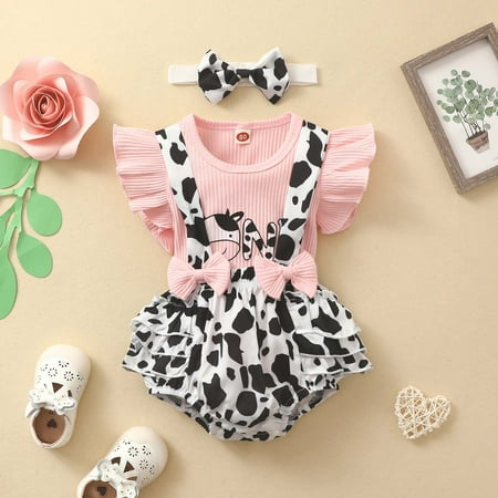 

XMMSWDLA Toddler Girl Clothes Baby Girls Ribbed Sleeveless Top Cartoon Print Dress Headwear Clothes Suit Sales Clearance