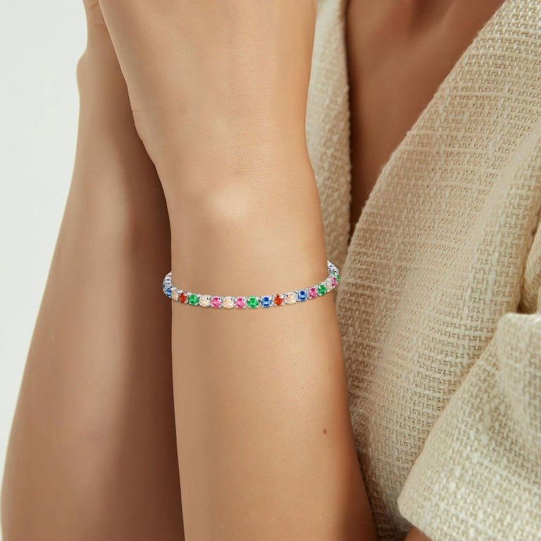 Bracciale Tennis Donna Con Zirconi Colorati – Regolabile, In Argento, Regalo Festa Della Mamma