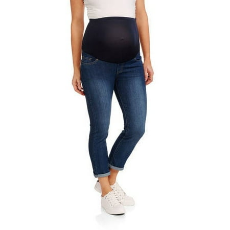 Maternity Over Belly Cotton Denim 5 Pocket Roll Cuff Denim Capri