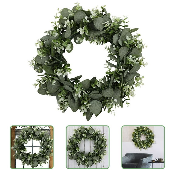 ELAYARD Artificial Eucalyptus Leaf Wreath, Green Silk Circular Front Door Decoration, 1 Piece for Home and Office