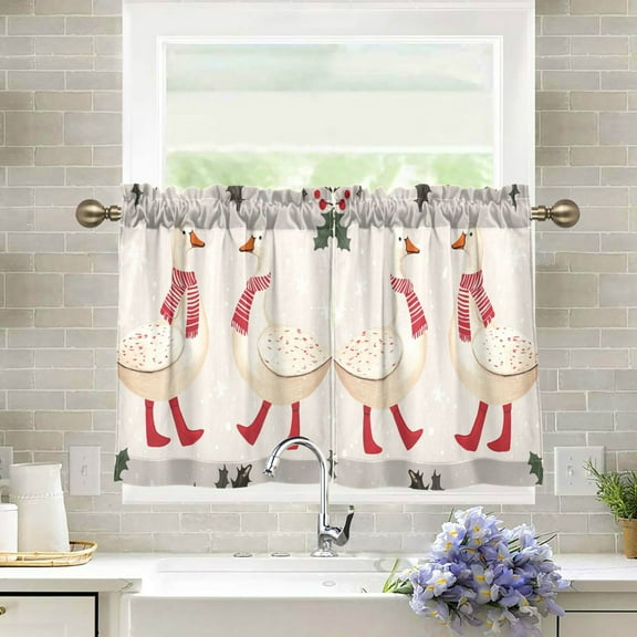 Yayeee Kitchen Curtains Light Filtering 27"x36" Rod Pocket Short Cafe Window Panel, Winter Geese