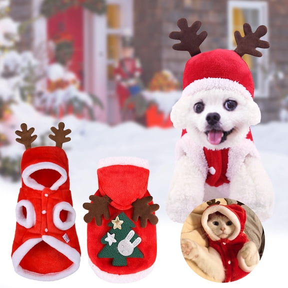 Christmas Antler Tree Printed Pet Pullover Sweater, Soft Cute Autumn Winter Coat Outfit for Puppies & Small Dogs