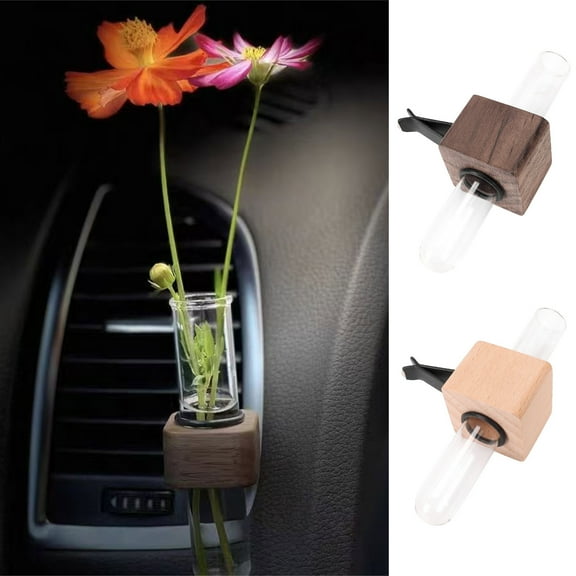 Kcavykas Car Flower Vase Solid Wood Car Air Vent Vase Aromatherapy Bottle Decorative Flower Holder for Dashboard Interior Dry Flower Display Christmas Gift