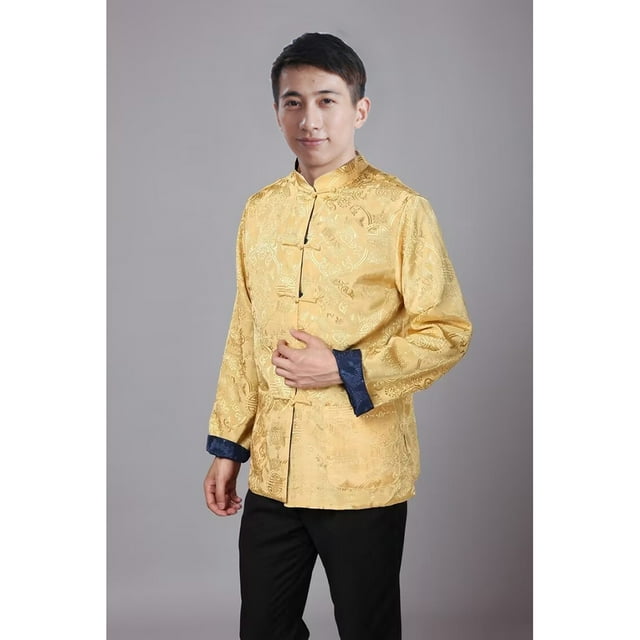 Costume pour Hommes Traditionnel Chinois en Satin Hanfu Hauts Cardigan à Manches Longues Veste de Performance à Simple Boutonnage