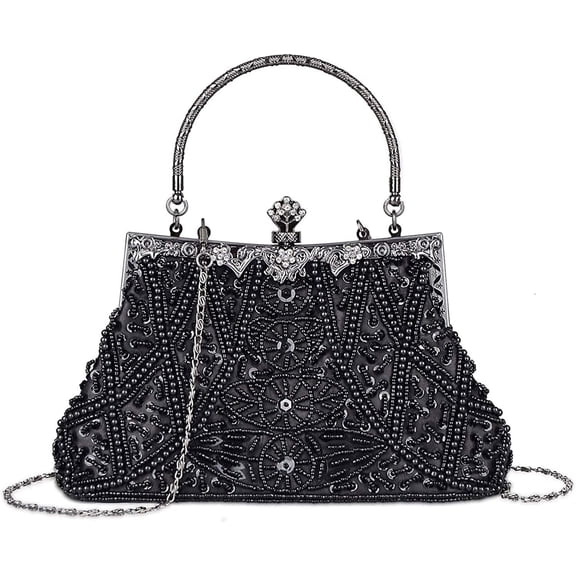 1920s Evening Bags Unique Sequin Beaded Clutch Purses for Cocktail Wedding Party Prom-black-