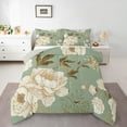thumbnail image 3 of Manfei Green Beige Queen Comforter Set,Rustic Flower Floral Bedding Sets,Natural Botanical Bedding Comforter Set For Boys,Microfiber Bedroom Decor Reversible,3-Piece, 3 of 9
