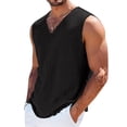 thumbnail image 2 of Stralyhd Summer Tank Tops for Men V Neck Fringe Trim Linen Sleeveless Shirts Breathable Big and Tall Casual Beach Tank Tops Black L, 2 of 4