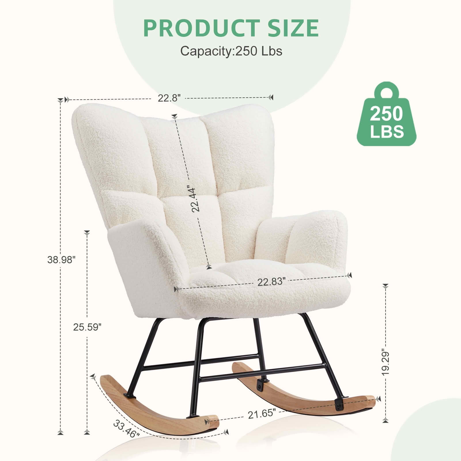 MAYEERTY Teddy Upholstered Modern Glider Rocker High Backrest Reading Chair for Nursery Bedroom Living Room