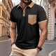 thumbnail image 1 of Blusa y camisa de manga corta con cuello vuelto para hombre, color liso, informal, holgada, con botones y bolsillo, blusa de manga corta con cuello vuelto, blusa de poliéster para hombre, 1 of 8