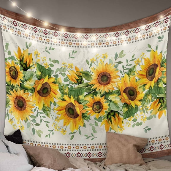 Sunflower Brown Large Tapestry for Bedroom Wall Hanging Tapestry,Retro Southwest Country Plant Leaf Floral Ceiling Backdrop Tapestries Poster Blanket Wall Decor for Teens Room Living Room 86" x 104"
