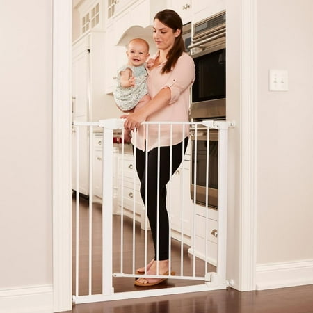 Toddleroo by North States 29.75"-40.5" Tall Bright Choice Auto-Close Baby Safety Gate, White Metal
