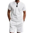thumbnail image 2 of Men'S 2 Piece Outfits Short Sleeve Casual Shirt and Shorts Sets White XL, 2 of 7