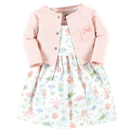 

Hudson Baby Infant and Toddler Girl Cotton Dress and Cardigan Set Pastel Sea 0-3 Months