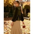 thumbnail image 3 of PUWEI Women's Lace Trim Velvet Blouse Elegant Flared Long Sleeve Top Casual Crew Neck Blouse, 3 of 7