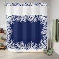 thumbnail image 5 of No Hook Shower Curtain with Built-in Rings - Nautical Coastal Washable Waterproof Fabric Bathroom Curtains for Hotel,Rentals, 72 X 72 Inch Long , Ocean Coral Texture Midnight Blue White, 5 of 8