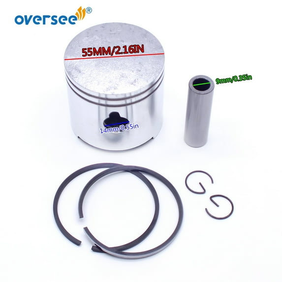 Oversee 369-00001 & 351-00011 Piston and Piston Ring For TOHATSU Outboard Motor 2T 4HP 5HP Mercury Mariner 779-9615 Dia.55mm