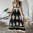 thumbnail image 2 of MORTTIC Women's Floral Print V-Neck Maxi Dress with Short Sleeves & Smocked Waist Flowy Summer Beach Dress Black，XXL, 2 of 7