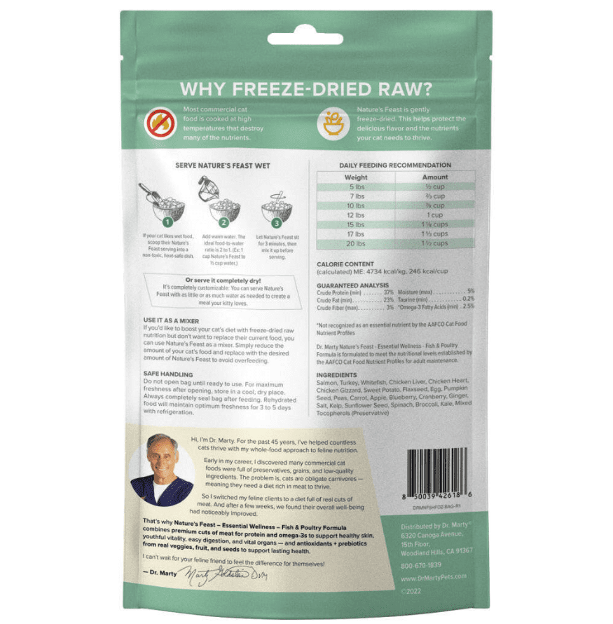 Dr. Marty Nature's Feast Essential Wellness Fish & Poultry Freeze Dried Raw Cat Food, 5.5-oz (3 Pack)