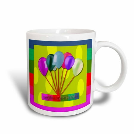 - 3dRose Happy Birthday, Balloons, Yellow , Ceramic Mug, 11-ounce