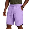 thumbnail image 3 of Men's Nylon Spandex Blend Casual Sports Shorts, Sweat Wicking Flexible Drawstring Elastic Waist Zipper Side Pockets for Training Walking Beach | TruHer,Purple XL, 3 of 9