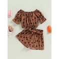 thumbnail image 2 of Bagilaanoe 2pcs Toddler Baby Girl Short Pants Set Heart Print Short Sleeve Off Shoulder Tops + Shorts with Belt 12M 18M 24M 3T 4T 5T Kids Casual Summer Outfits, 2 of 9