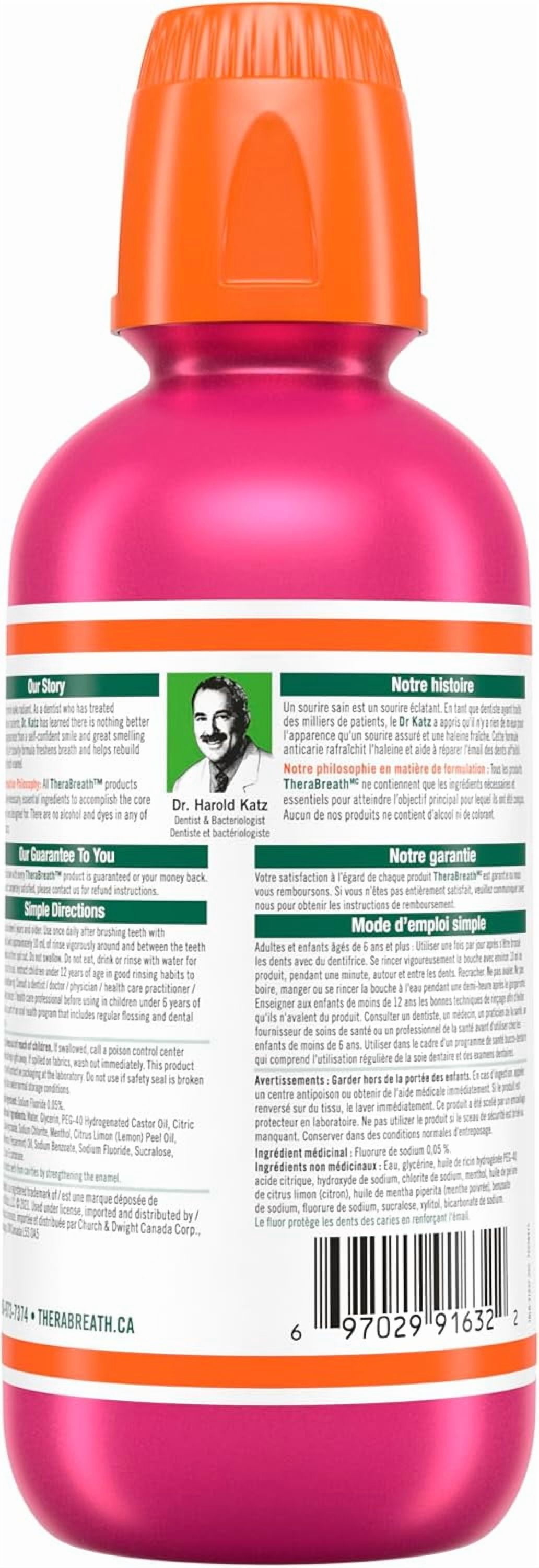 Rince-bouche au fluorure anticarie TheraBreath, Menthe étincelante, formulé par les dentistes, 473mL Therabreath Anticarie