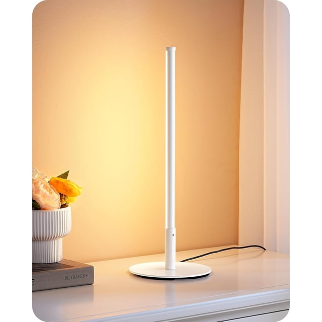 TRAHOO-Upgraded LED Table Lamp, Dimmable Bedside Lamp, 3 Color Temperature, Power Cord Touch Switch Desk Lamp, Minimal Nightstand Lamp for Bedroom, Living Room, Gift, Metal Finish, Eye Caring, White