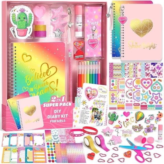 Sunrad 2Pcs Diy Journal Kit for Kids Scrapbook Diary Supplies Set Art & Crafts Stationery Kit Gift for Teens Ages 6-14