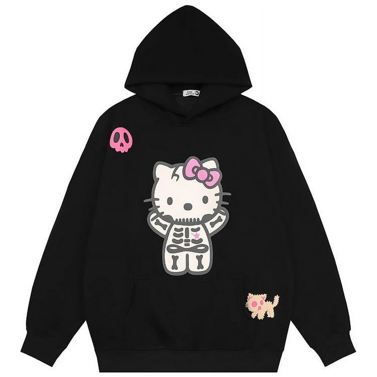 Sanrio Hello Kitty Halloween Skeleton Punk 100 Cotton Hooded Sweater for Men and Women Plush Thickened Hoodie Y2k Fashion FJH Walmart