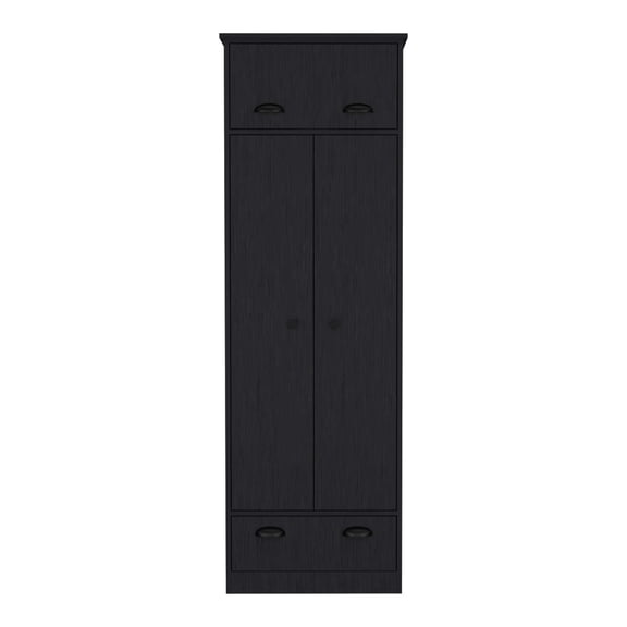 Newboti Black dresser-closet with upper storage covered with 1 door, this wardrobe also has 2 central shelves and 1 tube for hanging clothes covered by 2 doors, and 1 drawer at the bottom. 43922