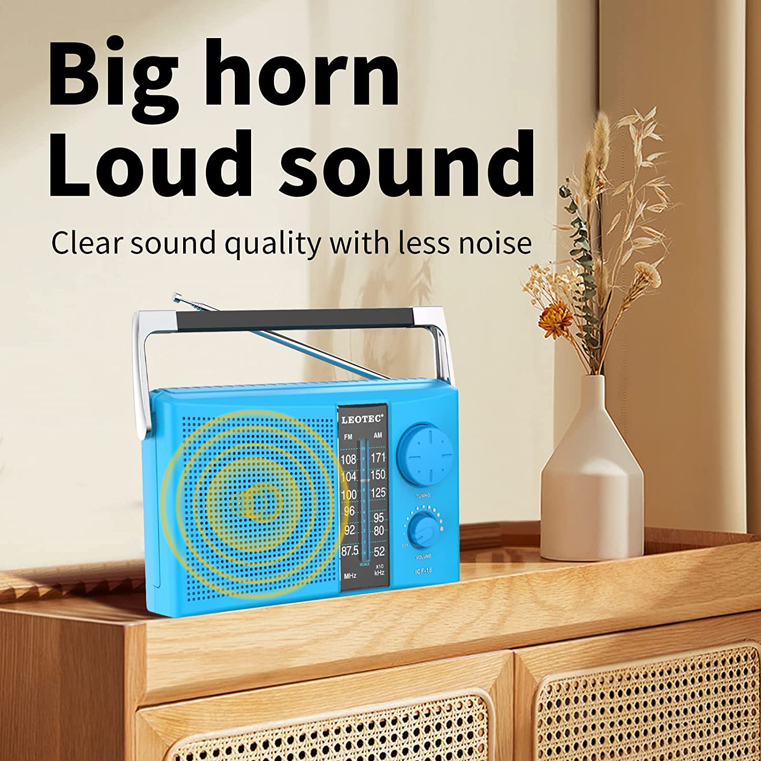 Leotec AM/FM Portable Radio, AC or Battery Powered, Blue photo 5