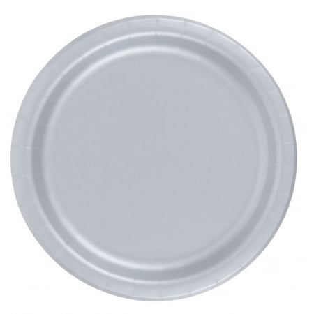 24 Plates 9" Paper Dinner Lunch Plates Wax Coated - Silver
