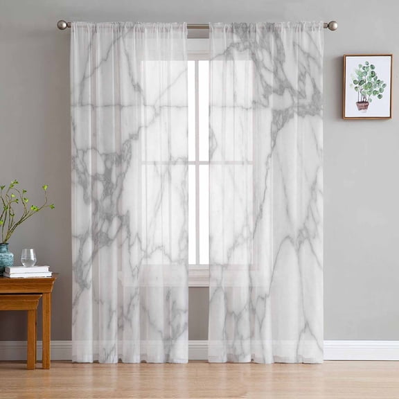 Gray Marble Sheer Curtains 63 Inches Length 2 Panels Set, Window Sheer Curtains for Living Room/Bedroom, Minimalism Modern Abstract Ombre Texture Light Filtering Rod Pocket Curtain 52'' x 63'' x 2