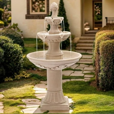 3-Tiers Outdoor Water Fountains, 48.4" H Floor Backyard Garden Fountain, Water Feature Indoor with Pump, Outdoor Freestanding Waterfall Fountains, Bernini Fountain for Garden Yard Deck$$