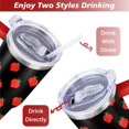 thumbnail image 5 of 40oz Cute Red Strawberry Stainless Steel Flip Straw Tumbler Spill Proof Travel Cup Double Wall Vacuum Insulated Coffee Mug with Top Handle, 5 of 6