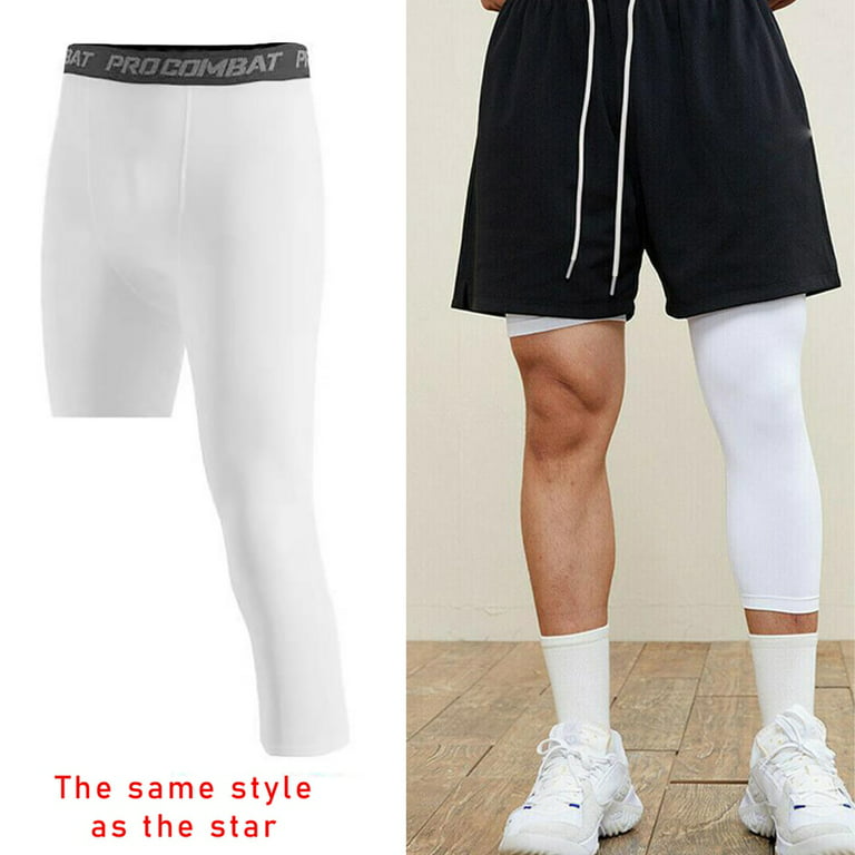 Men's Basketball Single Leg Tight Sports Pants 1/2 One Leg Compression  Pants Athletic Base Layer Underwear