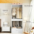 thumbnail image 3 of iSunirm 23.6'' Closet System, Freestanding Closet Organizer with Drawer, Hanging Rod & Pants Rack, Closet Storage Unit for Bedroom or Walk-in Closet, White, 3 of 8