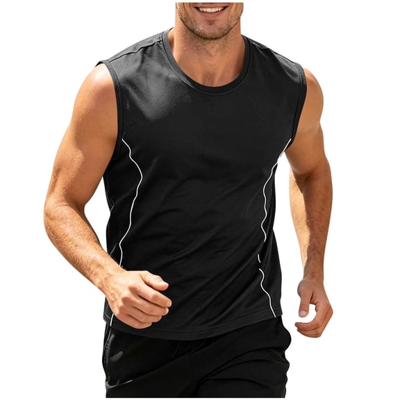 TKKCS Mens Mesh Athletic Tank Tops- Crew Neck Workout Sleeveless Gym Quick Dry Breathable Active Tank Top Black Size 3XL