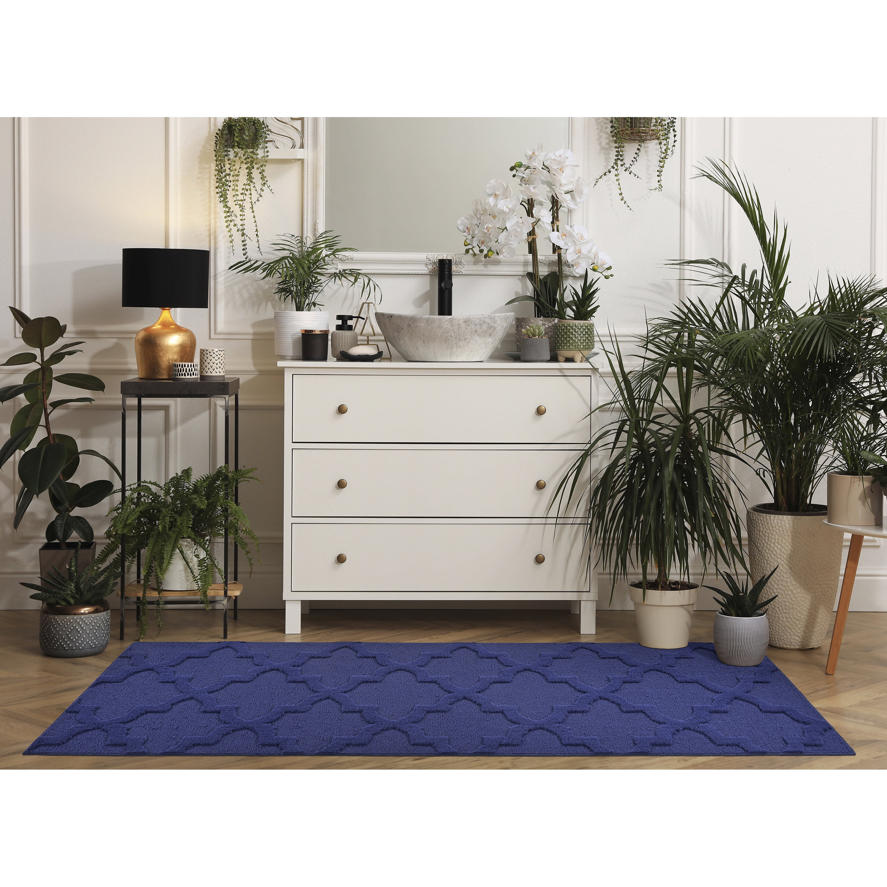 Garland Rug Quatro Polypropylene Navy Indoor Runner Rug, 3' x 8'
