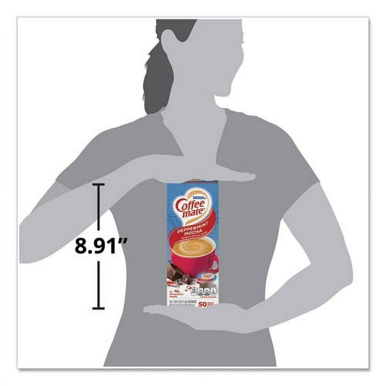 Liquid Coffee Creamer, Peppermint Mocha, 0.38 oz Mini Cups, 50/Box Liquid Coffee Creamer, Peppermint Mocha, 0.38 oz Mini Cups, 50/Box